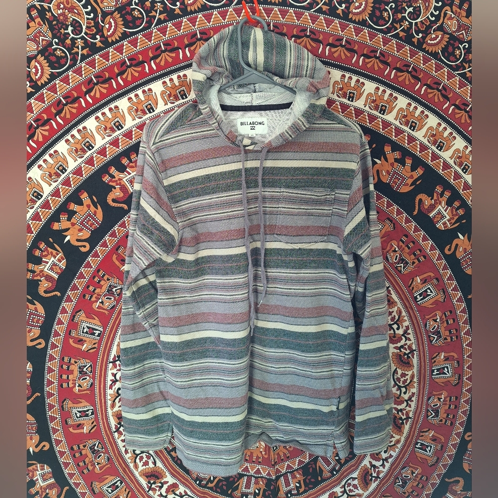 Billabong "Flecker Cinco" Pullover Hooded Long Sleeve Shirt Red and Grey